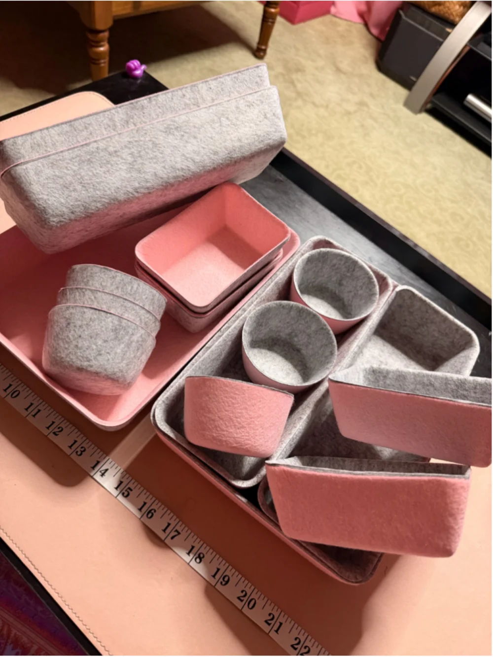 Pink & Gray Felt Drawer Organizers NEW 16 Pieces